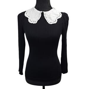 Mila Women’s Top Sz XS Black White Peter Pan Collar Wednesday Addams Family Goth